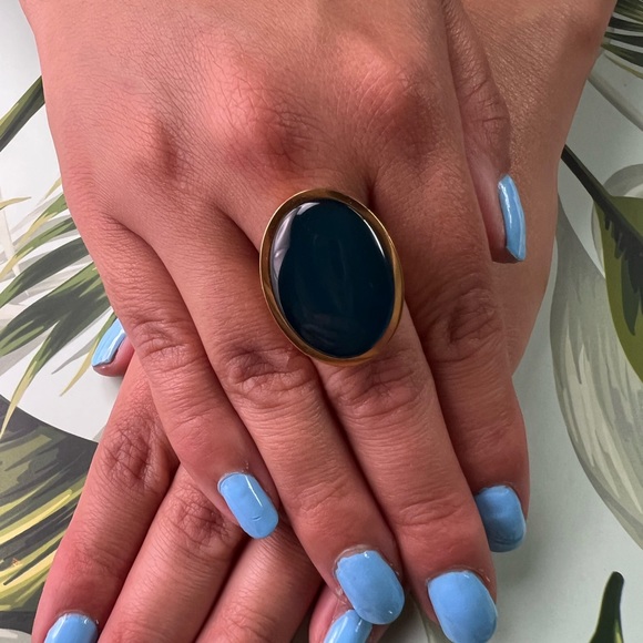 Elegant Statement Rings - Green Gold Oval Rings - Dark Blue Classic Rings - Picture 8 of 15